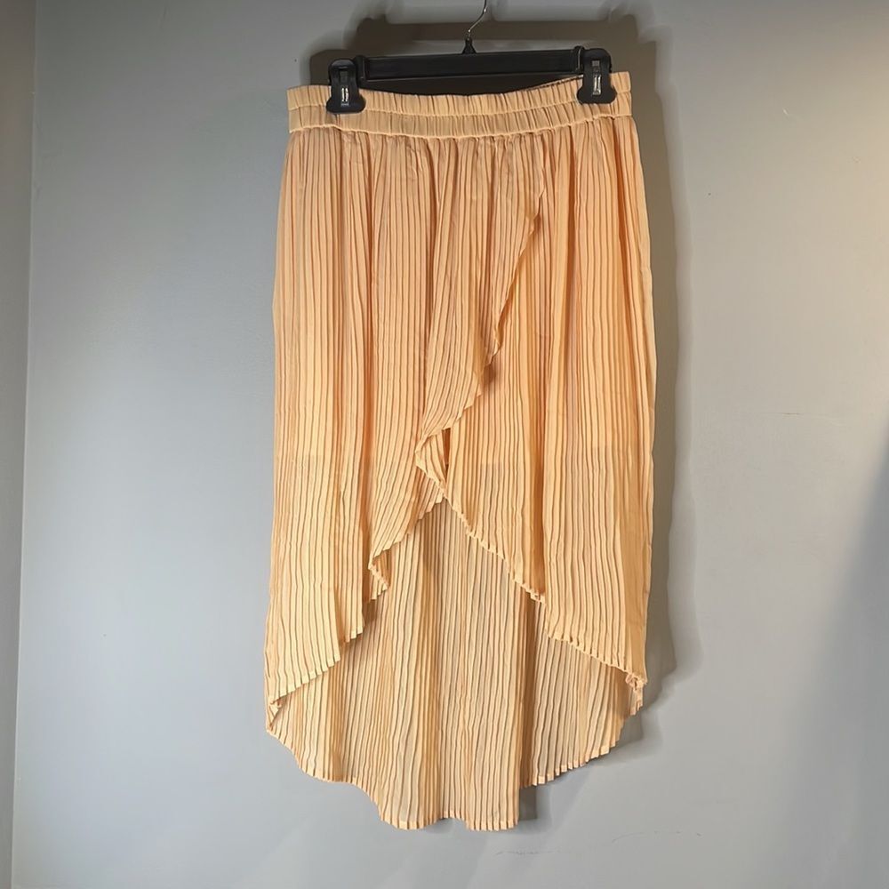 Peach Nude Pleated High Low Sheer Skirt Medium